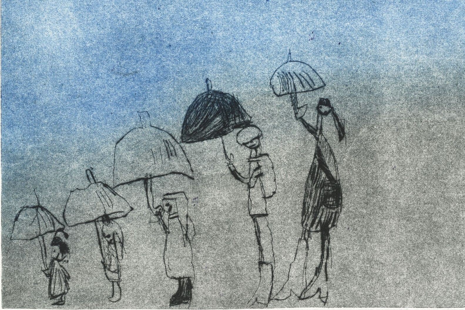 Deszczowa rodzina,  grafika Natalki Adamus.