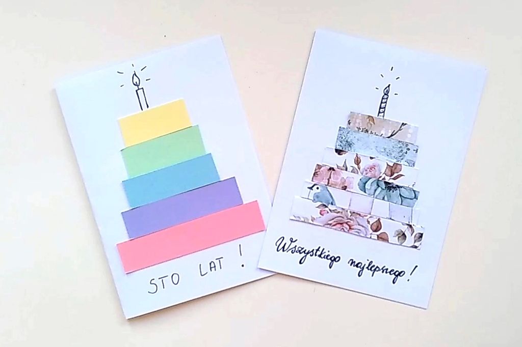 grafika obrazująca tort z kolorowych pasków papieru